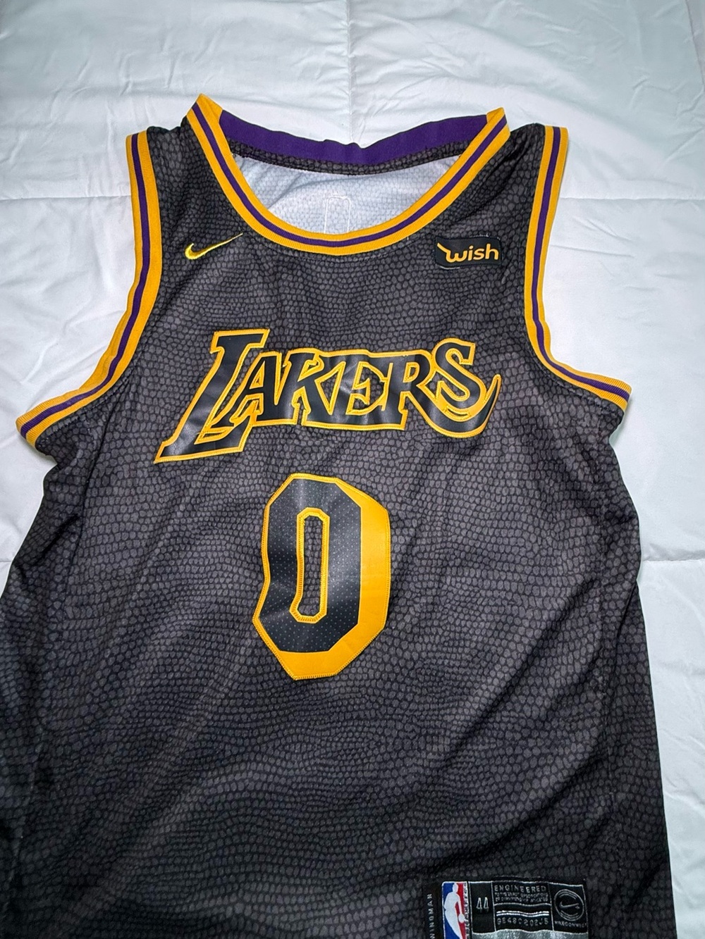 Nike Lakers Black and Gold Basketball Jersey #0
